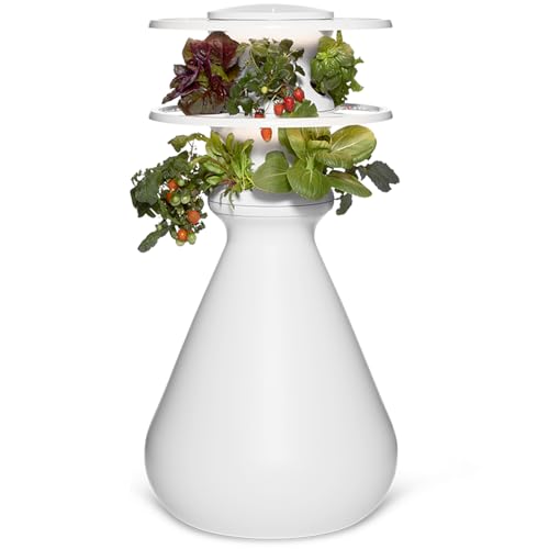 Farmstand Starter Kit with Glow Rings and 12 Seedling Credits | Tiny Hydroponic Growing System Kit | Vertical Garden Planter Tower | 3ft 8in Tall