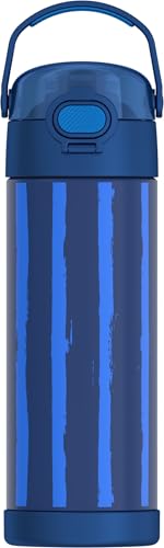 Image of THERMOS FUNTAINER 16 Ounce Stainless Steel Vacuum Insulated Bottle with Wide Spout Lid, Nautical Stripes