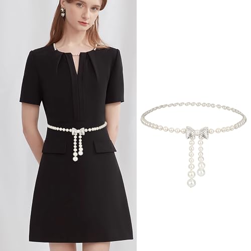 Felite Fnn Women False Pearl Belt Adjustable Waist Chain for Dress Blouse Sweater2