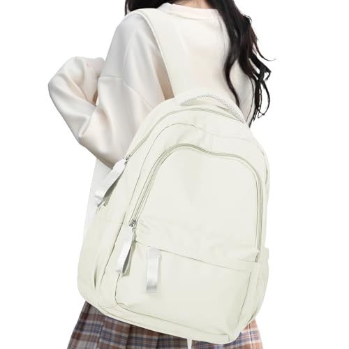 HYC00 Mochilas Escolares, Mochila Escolar Adolescente Universidad Mochila Ordenador Portatil 14 Pulgadas Mujer Ligera Mochilas Instituto Colegio Casual Backpack para Escolar Viaje Trabajo, Beige
