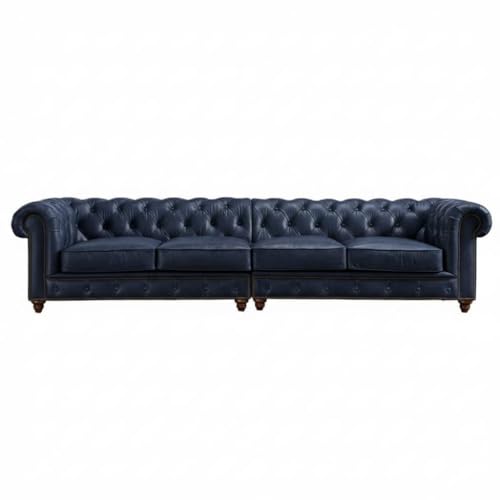Image of Modern Classic Design Leatherette Luxury Chester Sofa Set with Button Tufted, 4 Seater Sofa for Living Room Home, Office and Lobby (Blue, 4 Seater Sofa)
