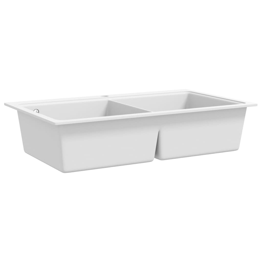 Fregadero de cocina de montaje doble, granito, color blanco crema