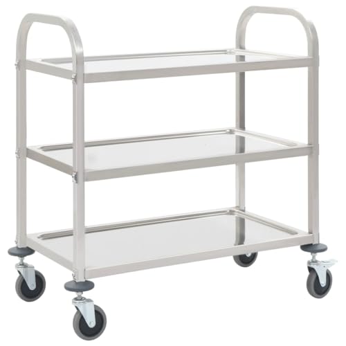 Solivagant Chariot de Cuisine à 3 Niveaux 96,5x55x90 cm Acier Inoxydable,(11.45 KG)