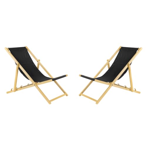 BAS Tumbona Plegable de Madera – Juego de 2 tumbonas Plegables Ligeras – Tumbona Plegable y Ajustable para jardín, Playa y balcón – Tumbona de jardín con Funda de Tela Transpirable – Tejido Mixto