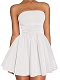 DAAWENXI Women's Sexy Strapless Mini Dress Sequin Ruched Bow Graduation Party Prom Short Dresses White