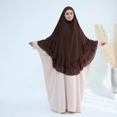 SYANKANGXIAO Ramadan Prayer Long Hijab Head Shawl for Women Muslim Abaya Niqab 2 Layer Ruffle Khimar Islamic Instant Turban3