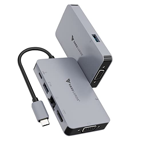 Image of Vaku Luxos USB Hub Type C Ultron Rage 6IN1 multiport USB 3.0 High-Speed Adapter connector (5GBPS) data transfer Converter Extension, Type C PD, VGA, Ethernet, 4K HDMI docking station USB A Port Compatible with Macbook Air Pro (M1, M2 etc), iPad Pro Air, Laptop, and Other Type C Mobile & Devices