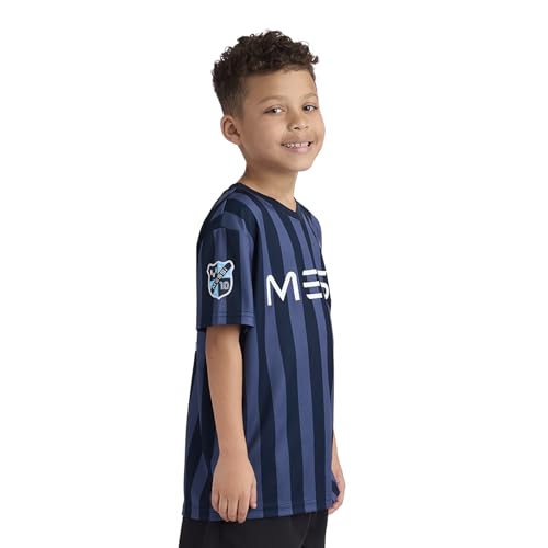 Image of Messi Boys' Lifestyle Short Sleeve Top, Loose-fit V-Neck Shirt with Logo, Comfortable