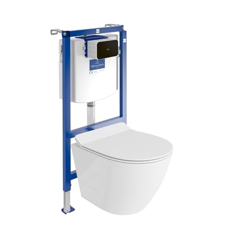 Lavita ViConnect H112 Vorwandelement Unterputz WC mit Bedienplatte + Wand Hänge Tiefspül WC Sogo Slim Weiß Spülrandlos + WC Sitz Komplettset Unterputz Spülkasten Toilette Komplett Sett WC