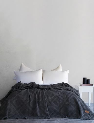 Yatak Örtüsü, Carro%100 Pamuk Waffle Çift Kişilik & Pike 240x260 Cm Anrasit