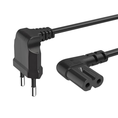 TECHZOCO Cable alimentación IEC 320 C7 acodado, Cable Alimentación Tipo C Euro, Sección 0.75 mm², Compatible con Samsung, Philips, LG Sony Sharp Panasonic LED TV Sky, Sky High TV PS4, 2 Metros