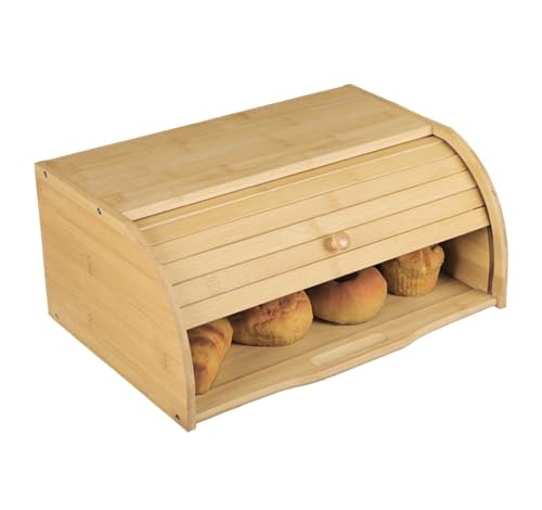 FENGJISUN Contenedor De Pan Panera De Bambú Que Ahorra Espacio, Rústica, con Tapa Enrollable, para Mostrador, para Guardar Pan, Pasteles Y Productos Horneados Almacenamiento De Caja Pan