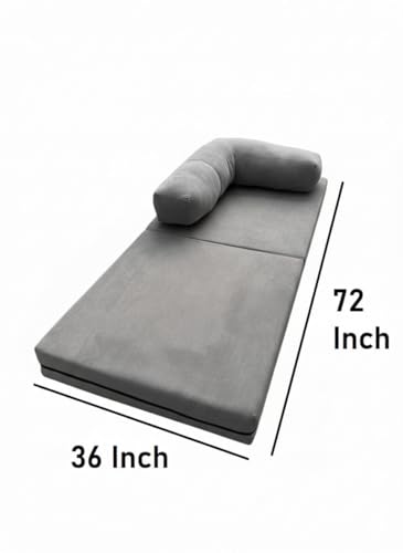 Image of Premium Boucle Fabric Sofa Cum Bed | Foldable Floor Sofa with Backrest | Convertible Single Bed | Space-Saving Furniture for Living Room & Bedroom,Grey