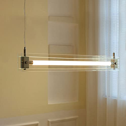 Lustre long LED chrome pour illuminer vos dîners en salle à manger
