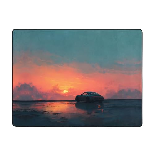 YTUOPWE Rutschfeste Bodenmatte, Teppich, 160 x 122 cm, Autos bei Sonnenuntergang, gute Wasseraufnahme, geeignet für Küche, Bad und Wohnzimmer