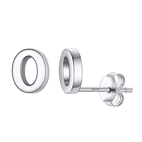 925 Sterling Silver Trendy Initial Earrings for Women, Yellow Gold/Rose Gold Plated/Cubic Zirconia Solid Silver A-Z Dainty Letter Hypoallergenic Ear Studs, Come Gift Box O 01 Initial-silver