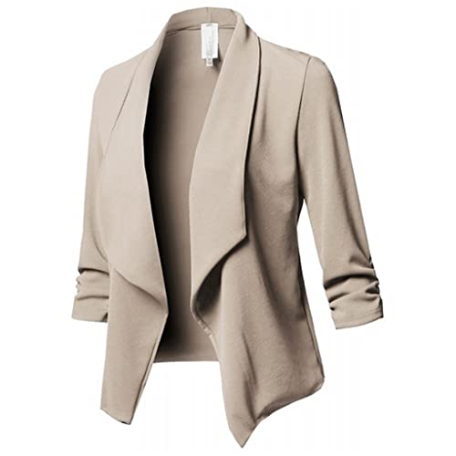 Women 3/4 Sleeve Blazer Lightweight Cropped Open Front Cardigan Jacket Casual Work Office Blazer Thin Outwear Coat Tops