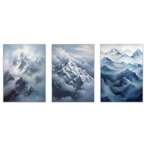 Paysage Cloud Minimaliste Affiche Murale JOSUE Set de 3 Peintures Zen pour Déco Chambre et Bain