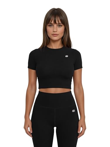 Image of Sfytt Women Gym Crop Top Athletic Yoga Short Sleeve Fitness Tight Tee Outdoor Workout Cropped Tank Tops