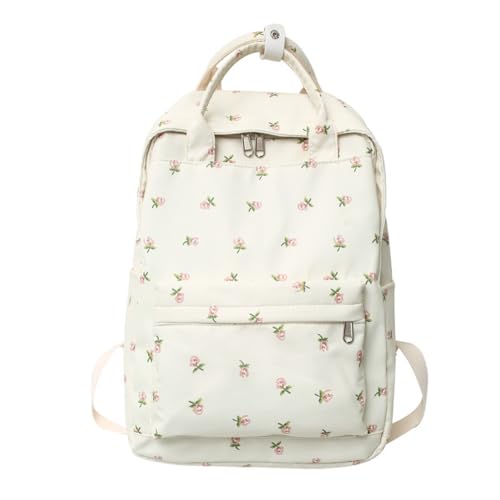 NTRUEML Mochila con diseño de flor dulce y bonita y estética de gran capacidad, Blanco, L, Moda