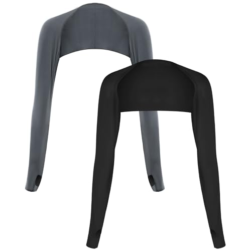 2 Stück UV Schutz Bolero Damen Schal Arm Damen Sonnenschutz Schal Armstulpen Eisseide Kühlschal Armmanschetten mit Fingerlöchern Fingerlose Handschuhe ärmel für Reiten Laufen Outdoor Aktivitäte-Grau