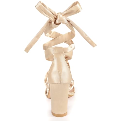 Allegra K Women's Strappy Lace Up Satin Chunky Heel Sandals3
