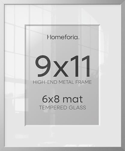 Image of Homeforia 9x11 Silver Picture Frame, High-End Metal, 6x8 Mat, Glass | High End Aluminum, Tempered Glass, Acid-Free 6x8 Removable Mat, 9x11 in Edge-to-Edge Display 11x9, Wall Kit, Set Of 3