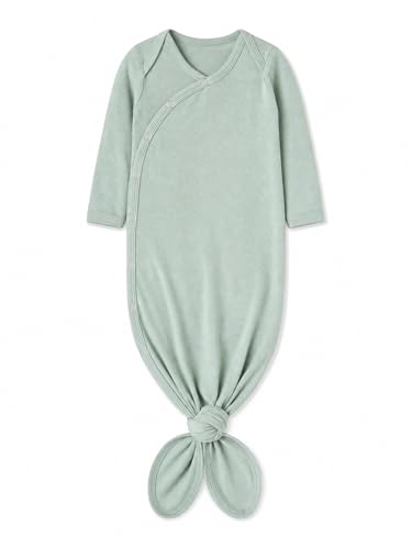 Copper Pearl Knotted Baby Gown, Soft Stretchy Newborn Gowns for Boys and Girls, Comfortable Coming Home Outfit, Long Sleeve Infant Gowns with Bottom Tie and Hand Mittens, Briar