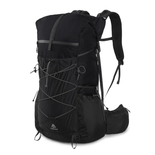 Haimont 40L+15L Roll-Top Backpacking Pack with Rain Cover, Black