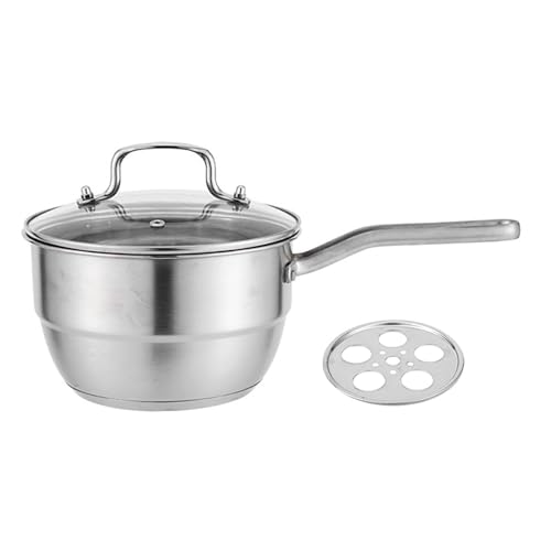1. Ollas de vapor de acero inoxidable de doble capa con mango resistente al calor y tapa de vidrio para cocina multiusos, olla de leche de acero inoxidable de doble capa
