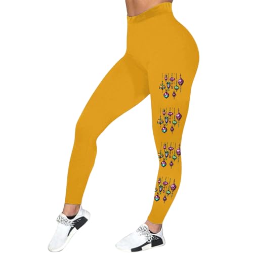 Leggings divertidos de cintura alta para mujer con estampado de carnaval, levantamiento de cadera, elásticos, control de abdomen, pantalones térmicos para gimnasio, amarillo, S