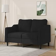 2-Seater Sofa for Living Room 47.2" Wide Small Apartment Couch with Metal Frame, Black Fabric Modern Furniture for Compact Spaces