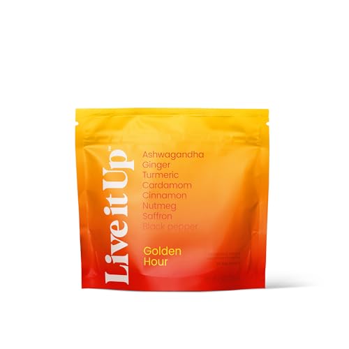 LIVE IT UP | Golden Hour: Relaxing Golden Milk Latte Powder with Ashwagandha Ginger Turmeric Saffron & Coconut | Supports Stress Relief and Sleep | Gluten-Free No GMOs Dairy-Free & Plant-Based