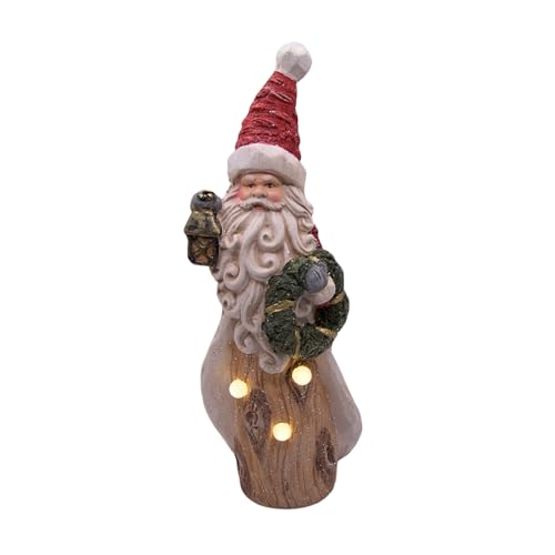Christmas Decor LED Bulb Santa with Wreath Resin Figurine Tabletop Seasonal Decor 185 Inches High