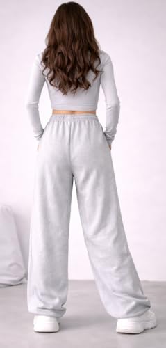 Image of CRAMPLEWomen's Graphic Print Wide Leg Sweatpants, Elastic Waist with Drawstring, Casual Streetwear Joggers
