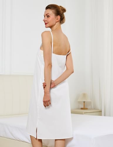 Image of Women Dress Slips for Under Dresses 100% Cotton Full Slip with Adjustable Spaghetti Strap V Neck