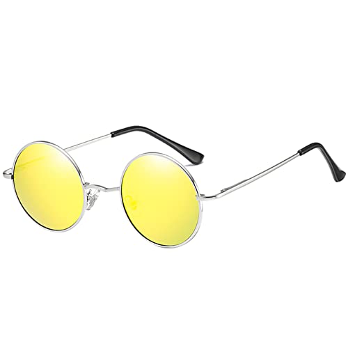 LASPOR Round Polarized Sunglasses for Hippie Glasses Metal Frame 100% UV Blocking Lens
