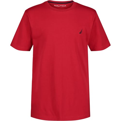 Nautica Boys Short Sleeve Solid Crew Neck T-Shirt Soft Comfortable Relaxed Fit Carmine 10-12