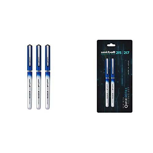 Image of uni-ball Refillable Liquid Ink 0.5 mm Micro Roller Pen & Uniball QWiK REFILL Micro Roller Pen(0.5mm, Blue Ink, Pack of 2)