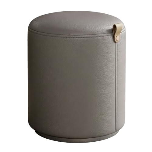 ZXTRYBHD Taburete Reposapies, Taburete Redondo Moderno para Tocador con Asa, Otomana de Cuero Tapizada para Maquillaje, para Dormitorio, Vestidor o Sala de Estar(Gray)