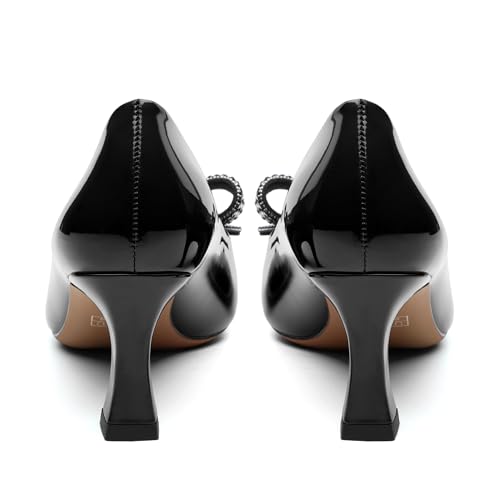 Image of Heels for Women Closed Patent Pointed Toe Bow Pumps Slip on Kitten Low Heels Wedding Party Dress Office Shoes 2.5Inch