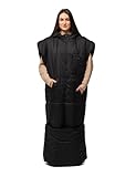 Relexit Adult Wearable Sleeping Bag with Hoodie, Sleeveless Design Adjustable Drawstring Waterproof Wearable Sleeping Bag Ideal for Camping, Cold Weather Black