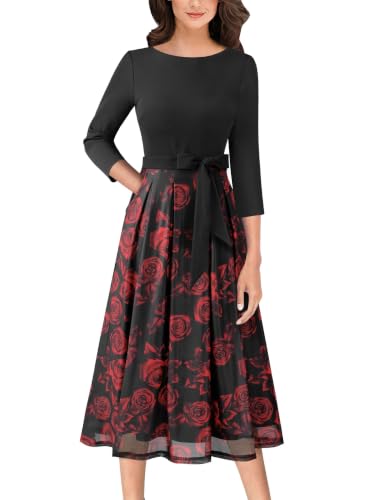 Image of VFSHOW Womens Work Business Casual Church Pockets Belted A-Line Midi Dress