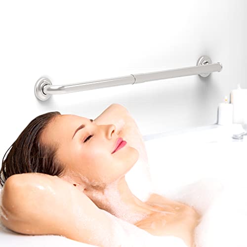 Safety+Beauty 1-1/4 X 32In Stainless Steel Bath Safety Grab Bar, Asymmetrical Design, Ada Compliant 500Lbs Support, Brushed Nickel, Assembly Needed #TOP7