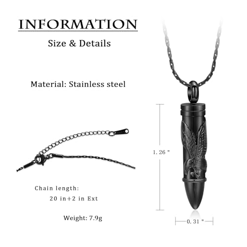 constantlife Bullet Urn Necklace for Ashes for Women Men Eagle Memorial Pendant Cremation Jewelry Human Pet Ashes Holder Keepsake2
