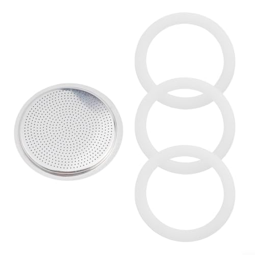 Aurumium Juego de 3 juntas de repuesto de silicona y 1 filtro de aluminio para accesorios de cafetera Moka Pot, para 2, 3, 6, 9, 12 tamaños de taza (12 tazas)