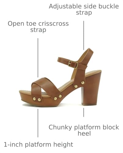 Image of Soda MIGUEL ~ Women Crisscross Band Fashion Chunky Platform Block Mid Heel Sandal with Ankle Strap and Stud