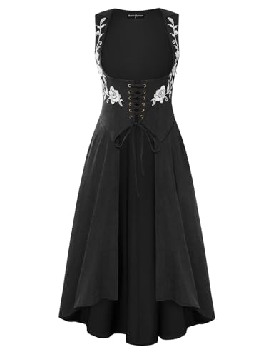 Scarlet Darkness Renaissance Hood Dress for Women Medieval Costume Underbust Pirate Dresses with Pockets Black L