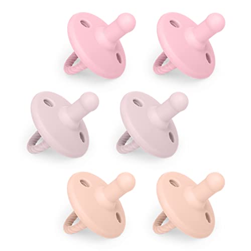 Image of Mia Li Silicone Baby Pacifier – 6-Pcs Silicone Pacifier for Boys and Girls with Storage Bag – Soft Silicone Baby Binkies with Collapsible Handle – Baby Pacifiers 0-6 Months (Blush, Lilac & Mauve)