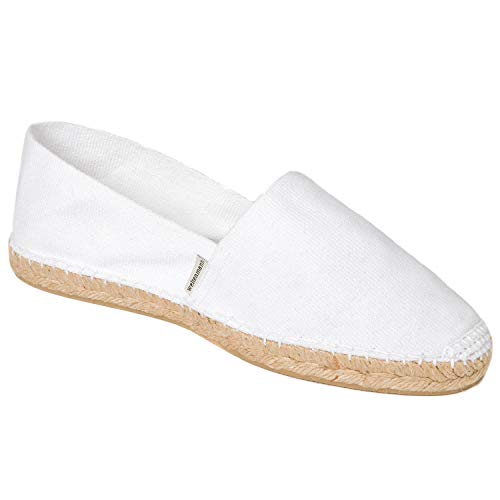 weltenmann Formentera – Klassische Slip-on Espadrilles aus Baumwolle mit Schuhbeutel, Feta, 41, Handmade in Spain